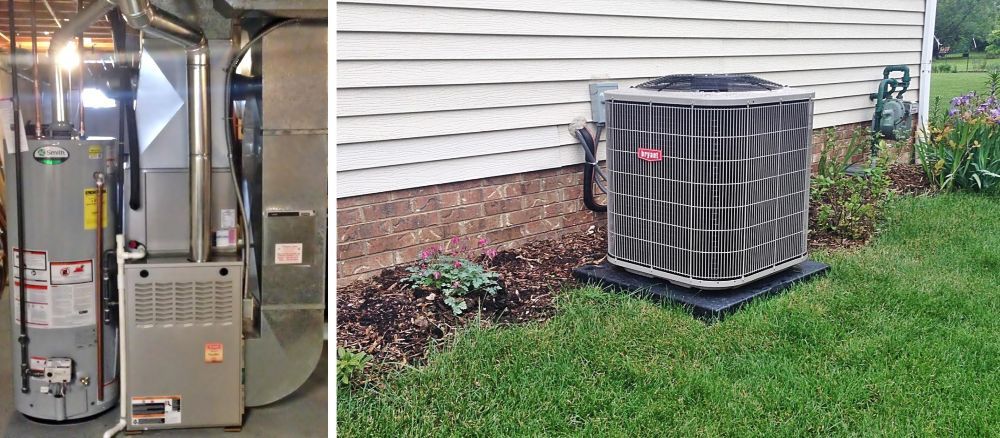 House air conditioning unit covered in snow during winter.